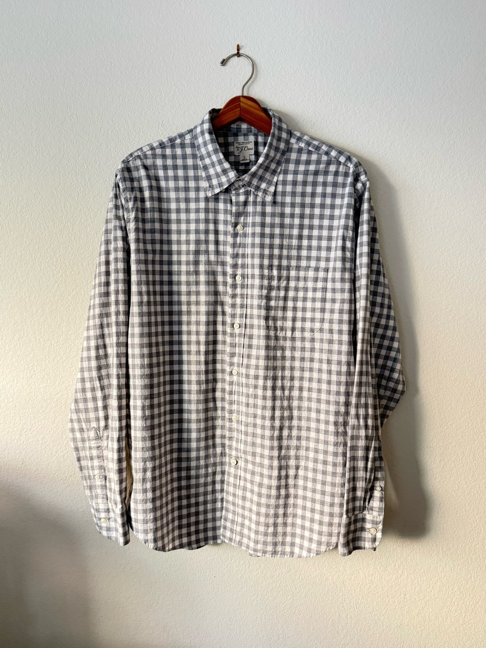 J. Crew Gray and White Gingham Button-Down Shirt, Size L